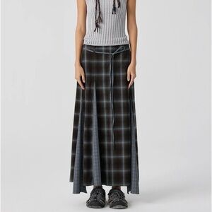 Atorie Simple Project Mixed Plaid Fishtail Maxi Skirt NWT